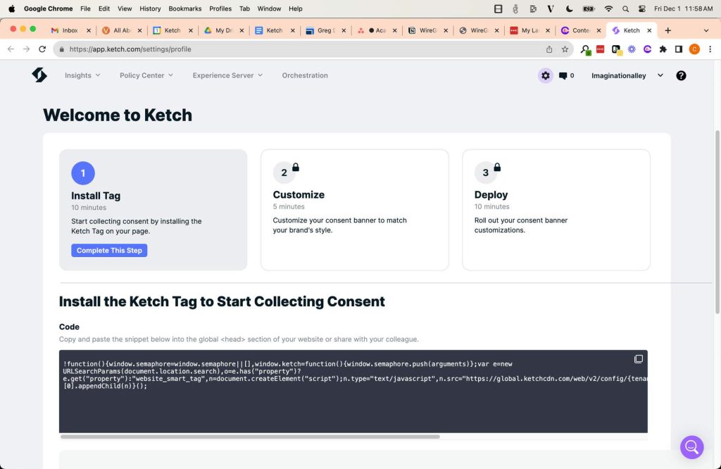 The onboarding experience was defined in 3 simple steps. The user could not move forward without completing the step's requirements. Note the code snippet is available immediately.